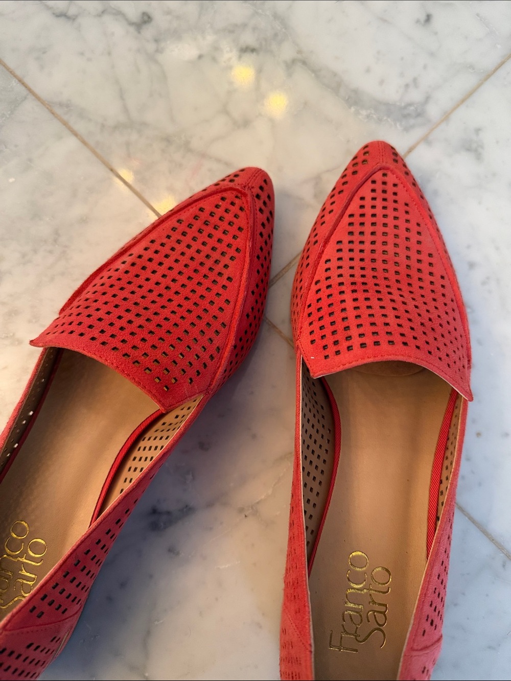 Franco Sarto Coral Perforated Suede Pointed Loafers - Picture 2 of 6